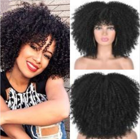 Black Afro Curly Wigs with Bangs for Women Kinky Curly Afro Wig for Black Women