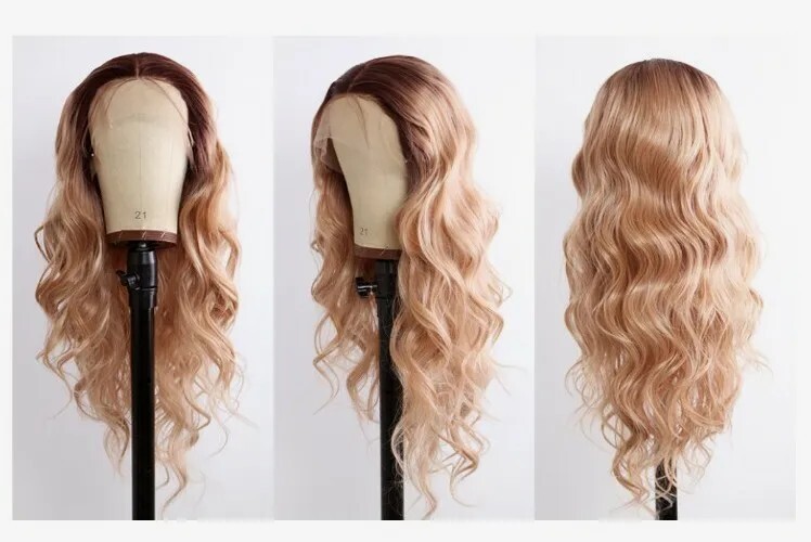 Transparent Front Lace Wig Honey Blonde Ombre Long Layered Human Hair Blended