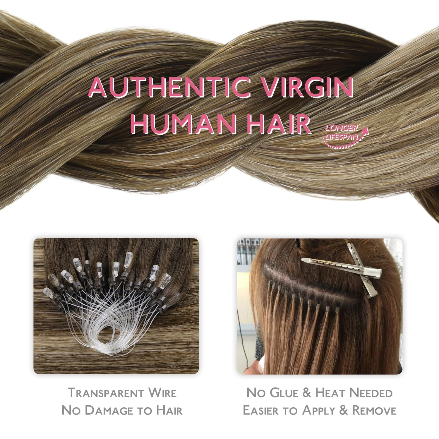 Wennalife Microlink Hair Extensions Human Hair 50G 50S 18 Inch Balayage