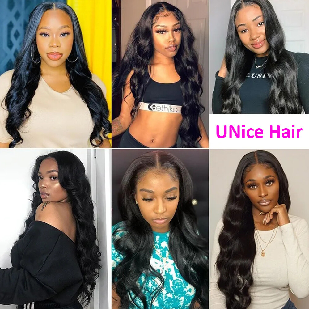 UNice Cambodian Body Wave 4 Bundles Human Hair Extension with Lace Closure Weave