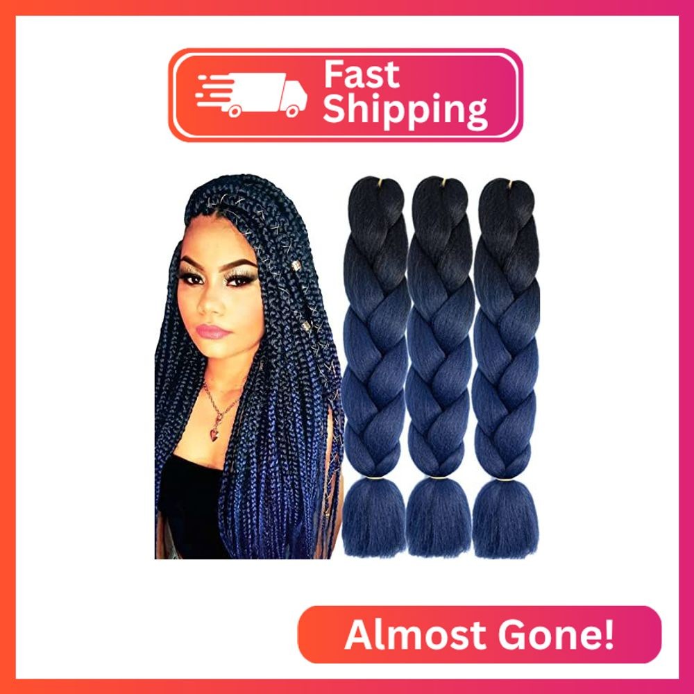 TENGSHUO FLY Black to Dark Blue Braiding Hair 3 Packs Synthetic Braid Hair Exten