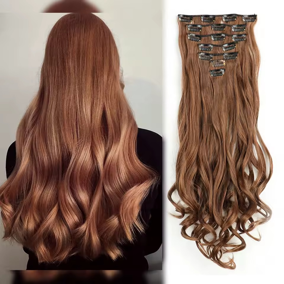 Clip In Hair Extensions 7PCS 22″ Long Curly Wavy Synthetic Hair Full Head
