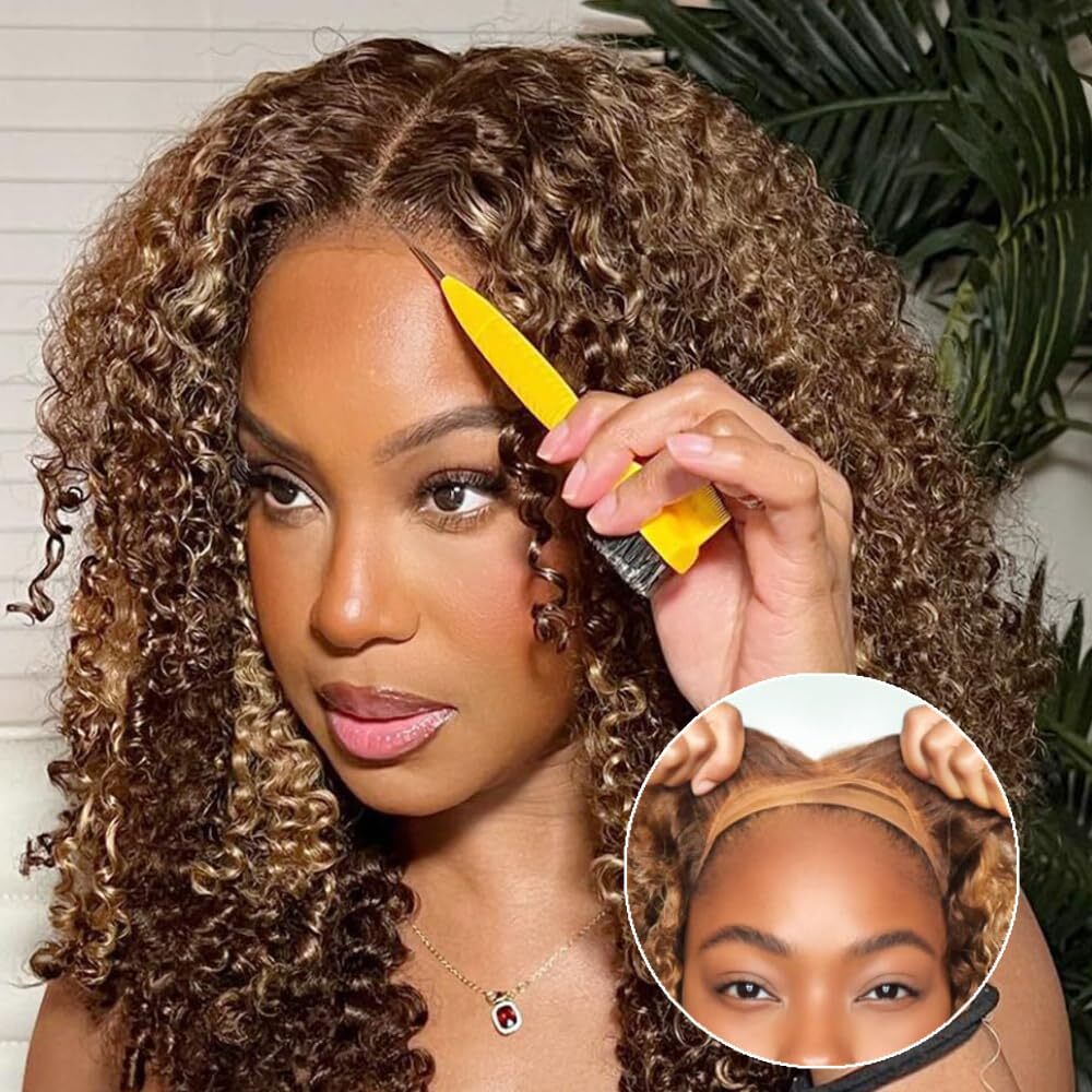 Cambodian Wear Go Highlight Blonde Curly Glueless Pre Cut HD Lace Wig Human Hair