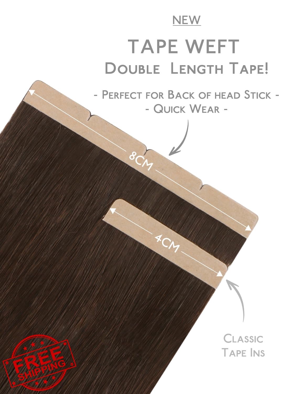 Wennalife 8cm Tape In Hair Extensions Chocolate Brown 16″
