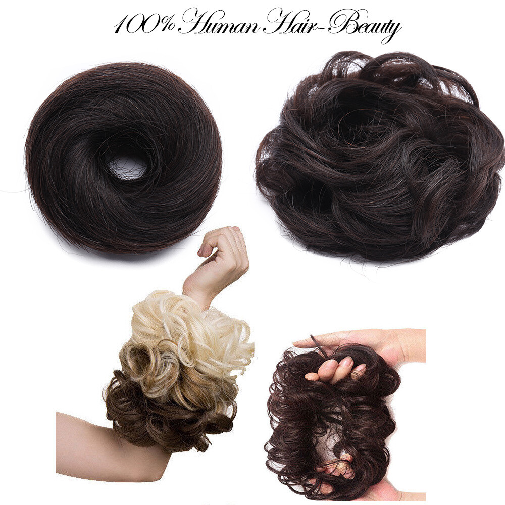 Scrunchie 100% Remy Human Hair Drawstring Bun Hairpiece Updo Fluffy Ponytail US