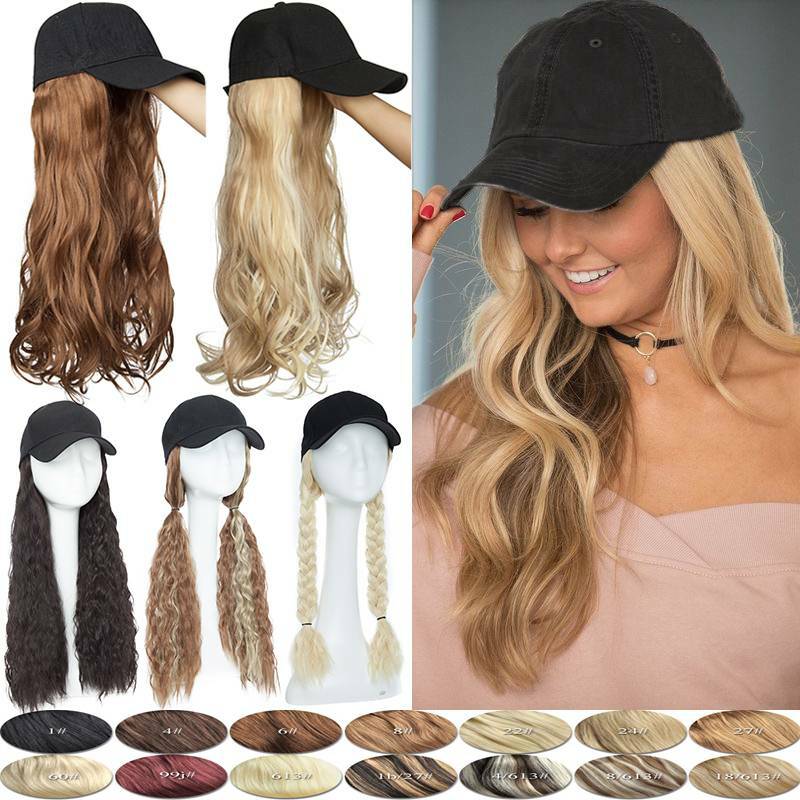 Baseball Cap Hat Hair Ombre Long Wavy Hair Fake Hair Extensions Ball Cap Hat 18″