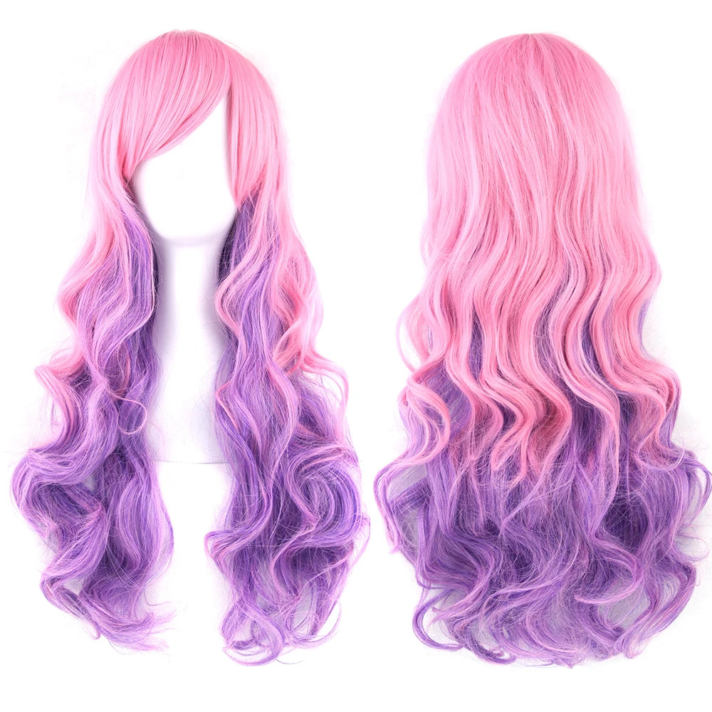 Soowee Ombre Rainbow Synthetic Cosplay Wig with Bangs Multicolor Wig for Women