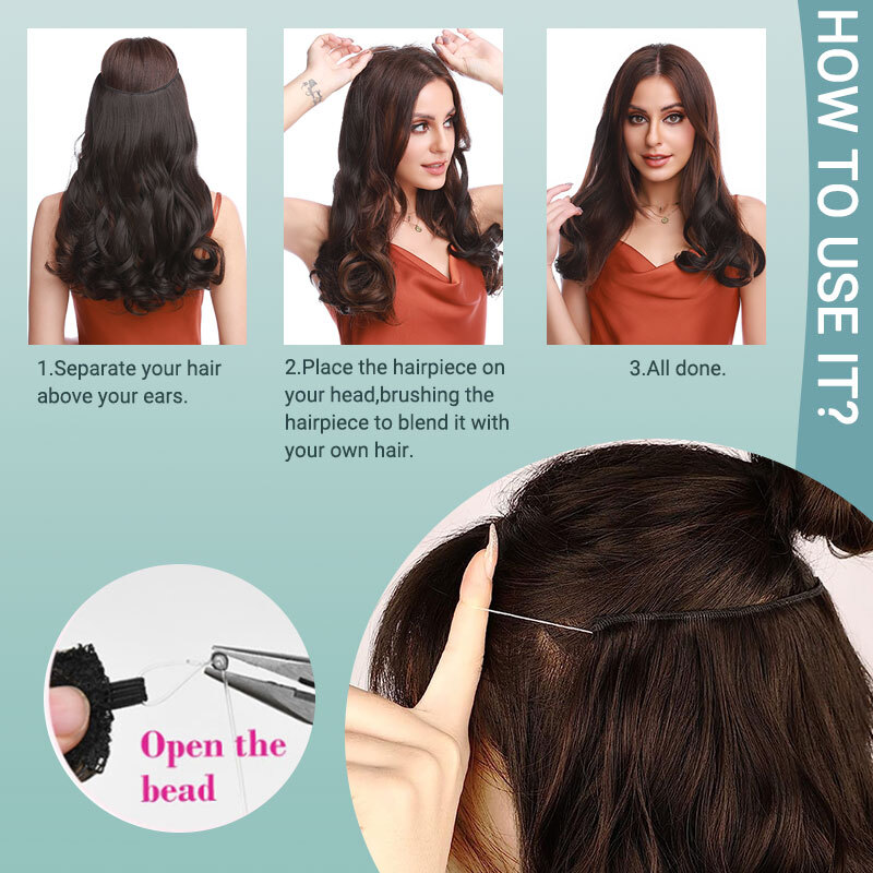 US Balayage Real Natural Long Wavy Wire Hair Extensions for Women 3/4 Full Head