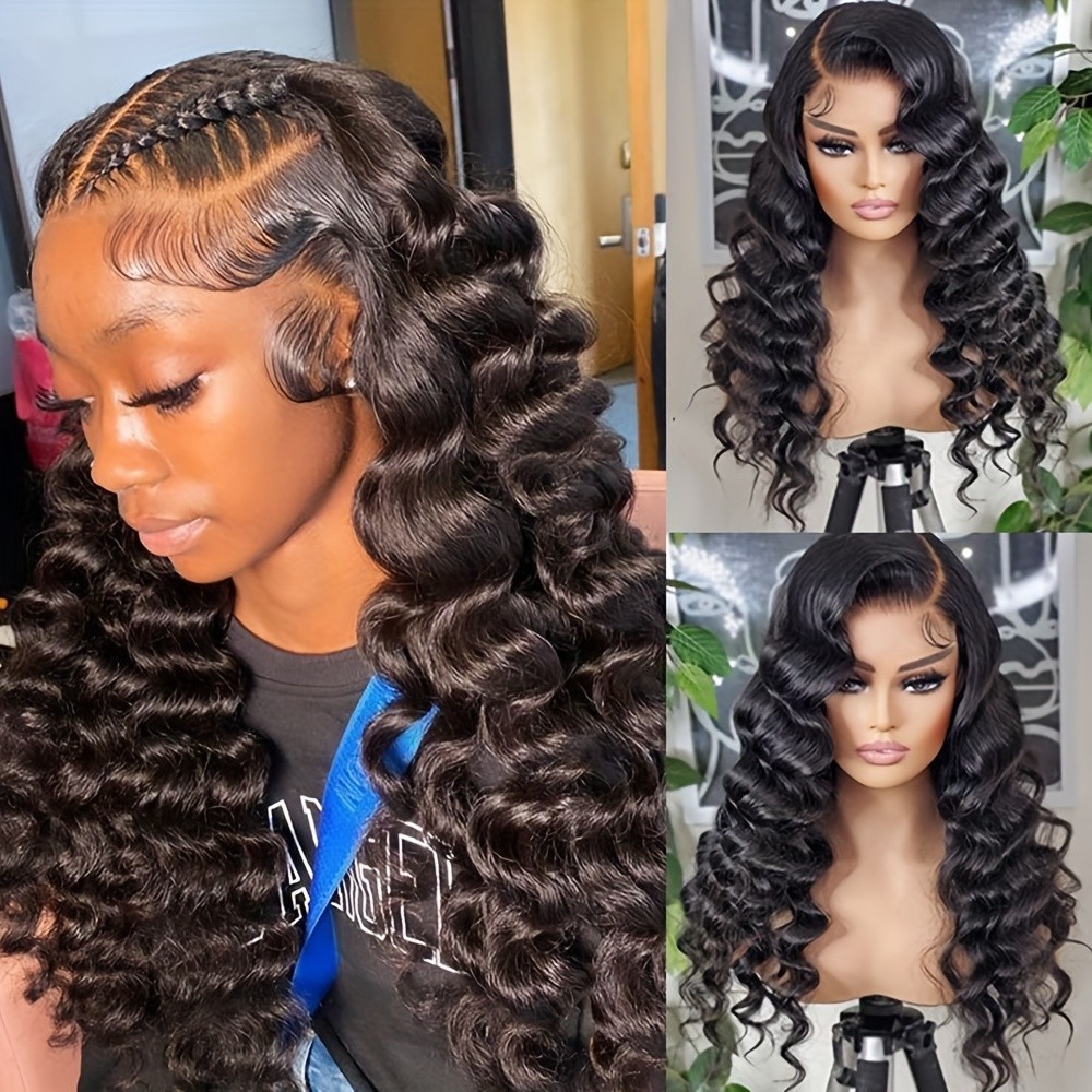 Long Black Deep Wave Lace Front Wigs 13×4 Free Part Pre Plucked Natural Hairline
