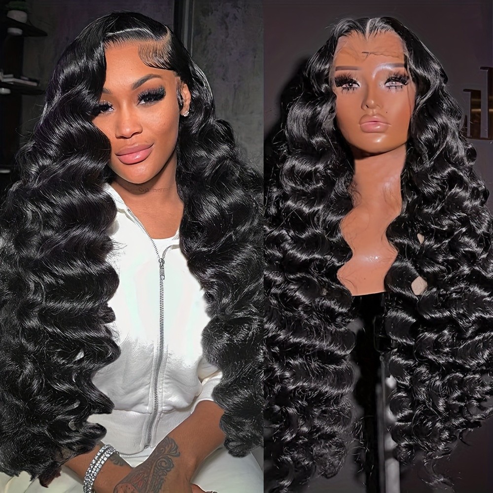 Long Black Deep Wave Lace Front Wigs 13×4 Free Part Pre Plucked Natural Hairline