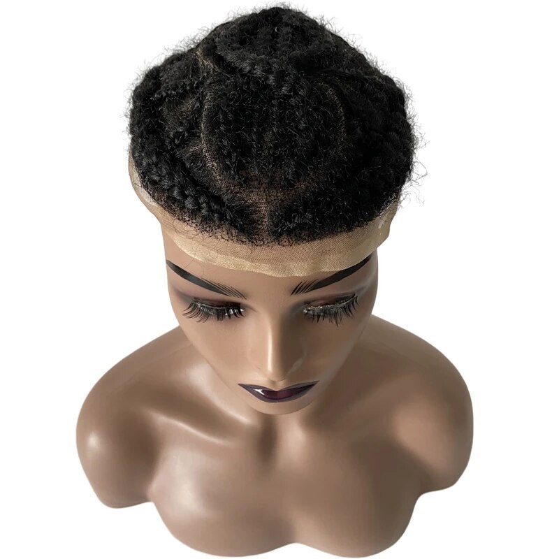 Full Lace Afro Curl Mens Toupee African American Human Black Braids