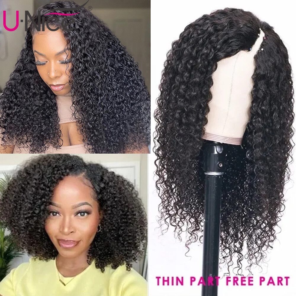 UNice Cambodian Kinky Curly V Part Lace Wigs Human Hair for Black Women Glueless