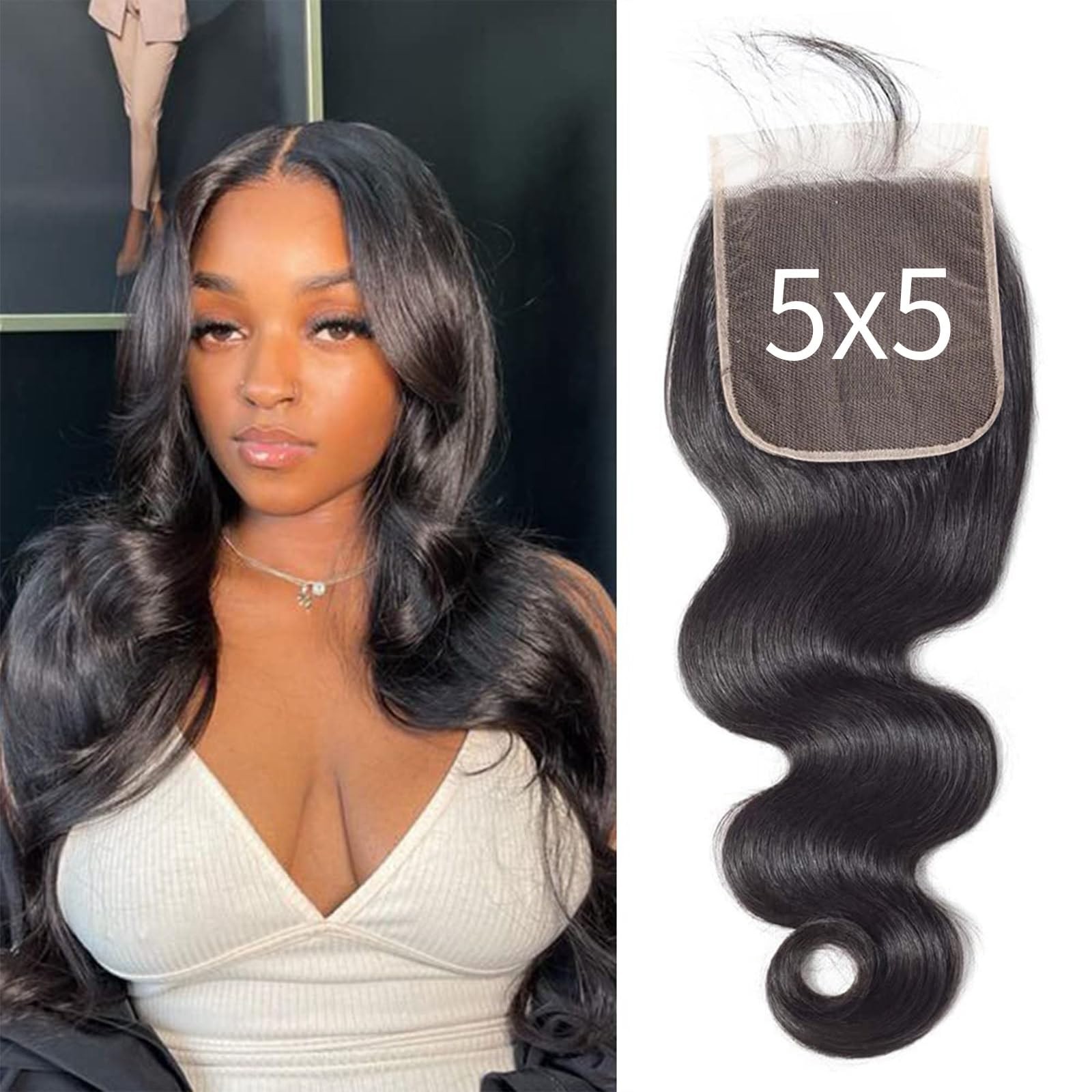 Balorieca 5×5 Body Wave/Straight Lace Closure 100% Virgin Human Hair Extensions