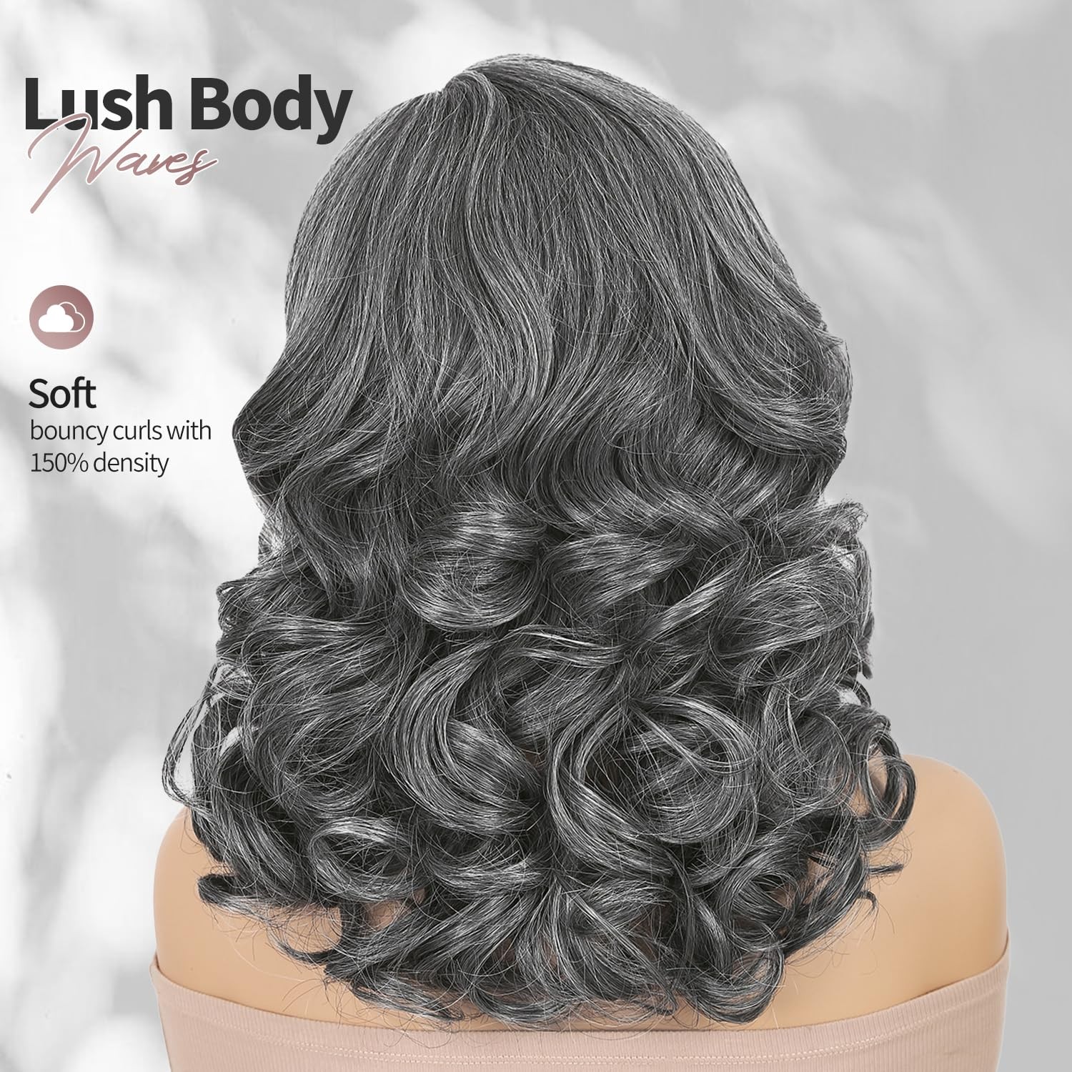 Quickwig Short Loose Wave Bob Wig Side Part Body Wave Wigs Salt Pepper Curly