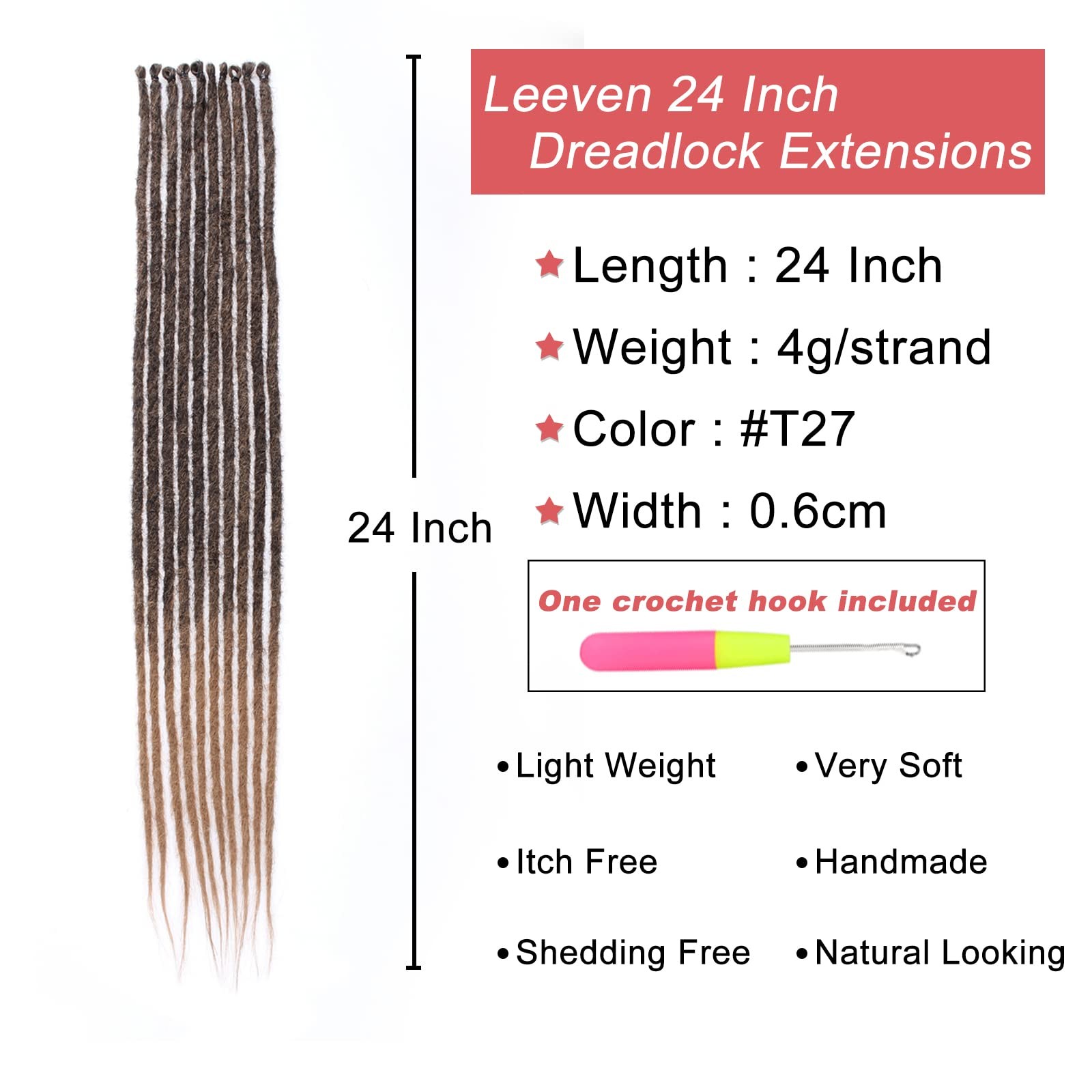 Leeven 24″ Synthetic Dreadlock Extensions 40 Strands Ombre Honey Blonde