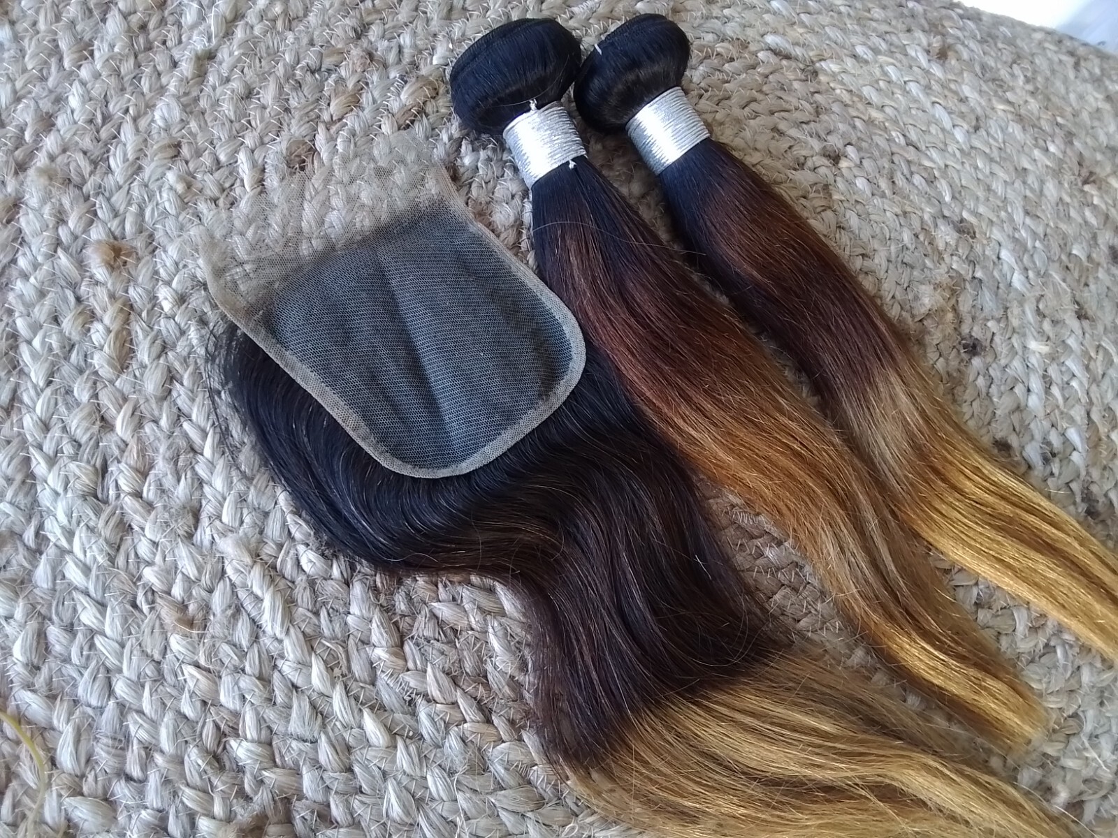 12A BRAZILIAN 3TONE OMBRE ROOT 1b/4/27# 14+14&14 CLOSURE 4×4 SILKY STRAIGHT 250g