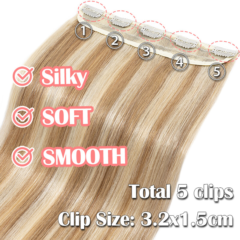 Clip in 100% Real Remy Human Hair Extensions 3/4 Full Head Thick Weft One Piece