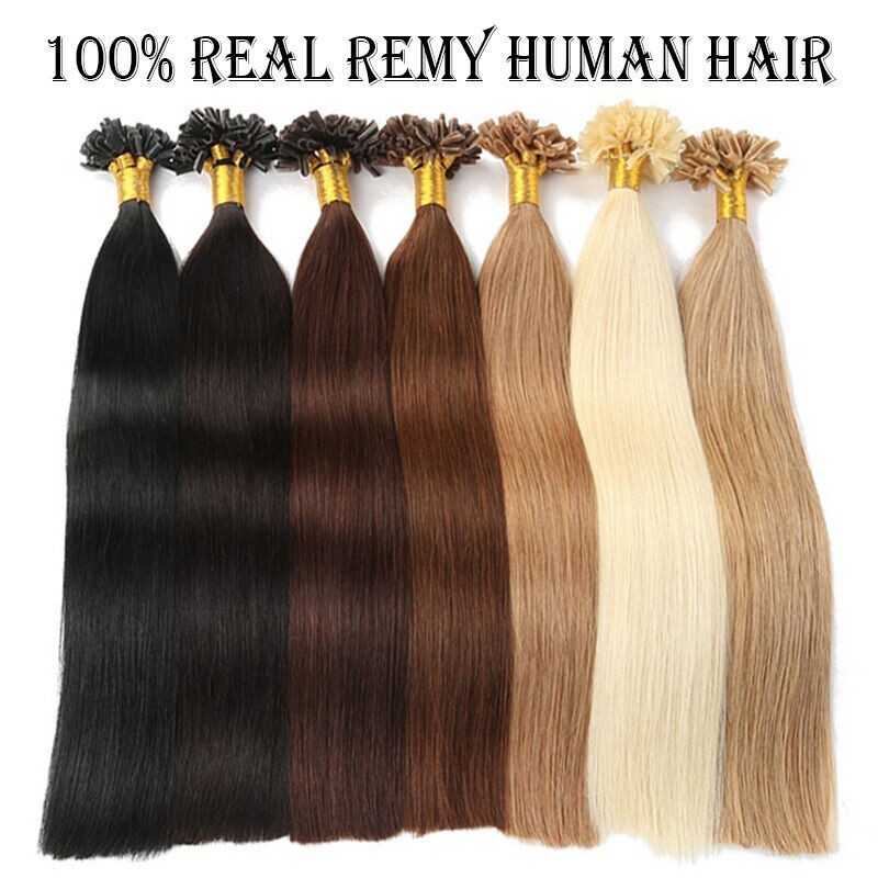 Keratin Glue Fusion Bonded U Tip Real Human Hair Extensions Silver Gray16inch50s