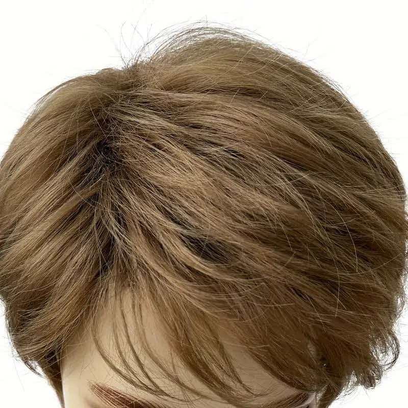 Men’s 6in Short Light Brown Straight Wig Full Cosplay Synthetic Heat Resistant
