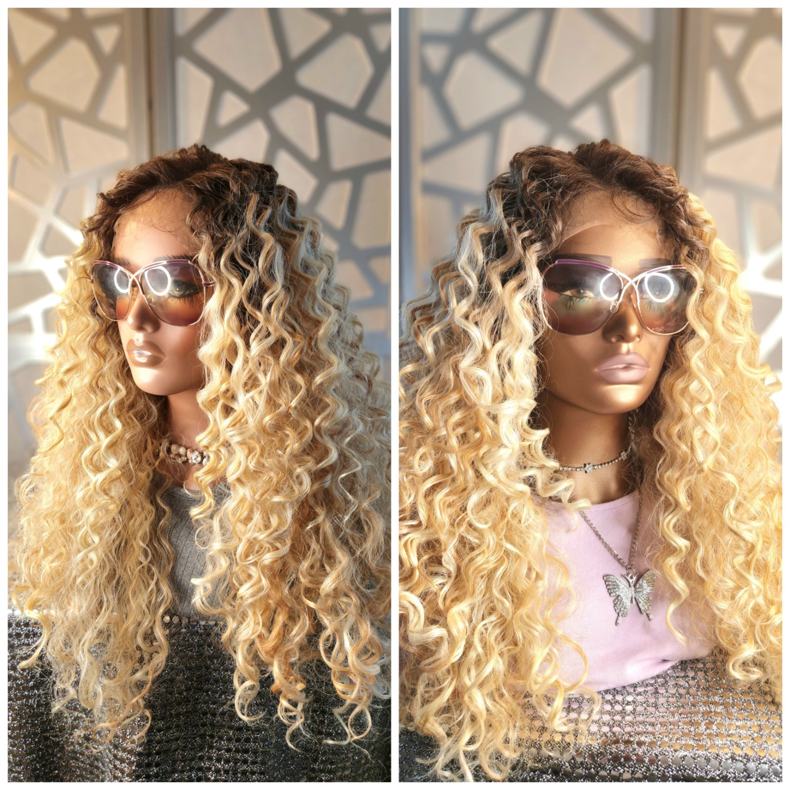 Ombre Blonde Wig Curly Loose Wave Lace Front Wig Balayage Highlights Blonde Heat