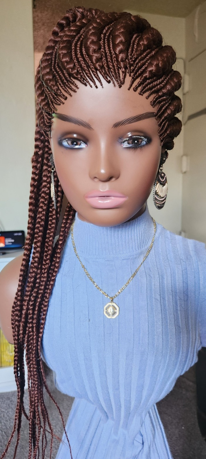 Fully hand braided Ghana banana cornrows wig poney tail libre Dark brown