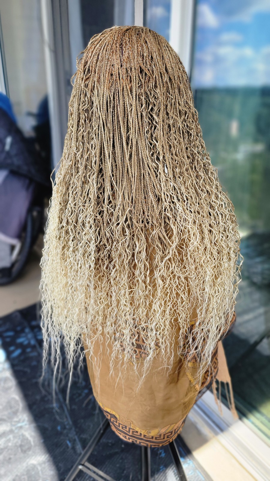Braided Wig Lace Front Glueless 18″ Micro Boho Braids 27/613 Blonde Handmade NWT