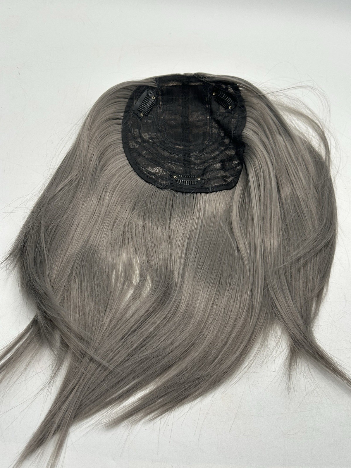 Crown Topper 13” Straight Hair Wig Piece Gray 3 Comb FK-SH-DKBN-14
