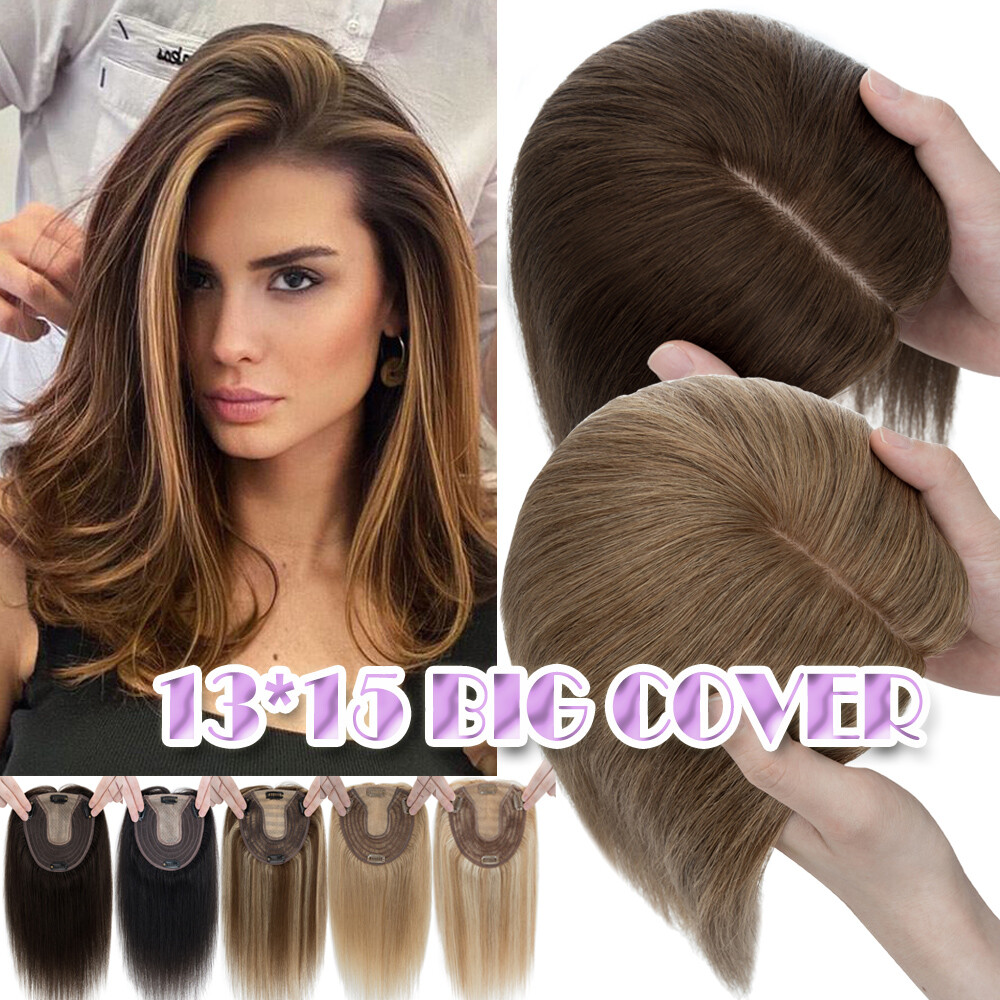 AAA+ Women’s Top Hairpiece Topper Toupee Wiglets Clip In Crown Silk Base 13*15cm