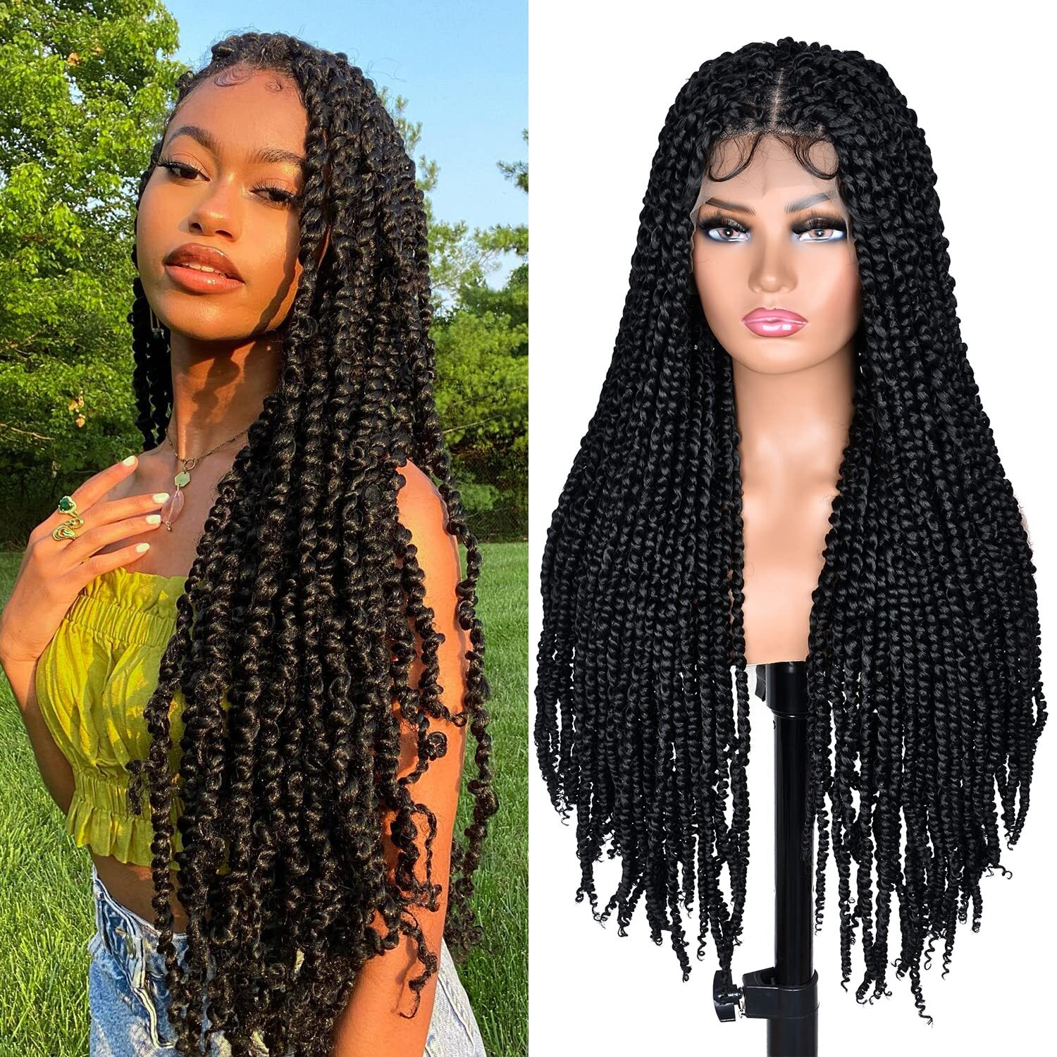 Passion Twist Braiding hair 26inch Black Full Lace Faux Locs wigs with Baby Hair