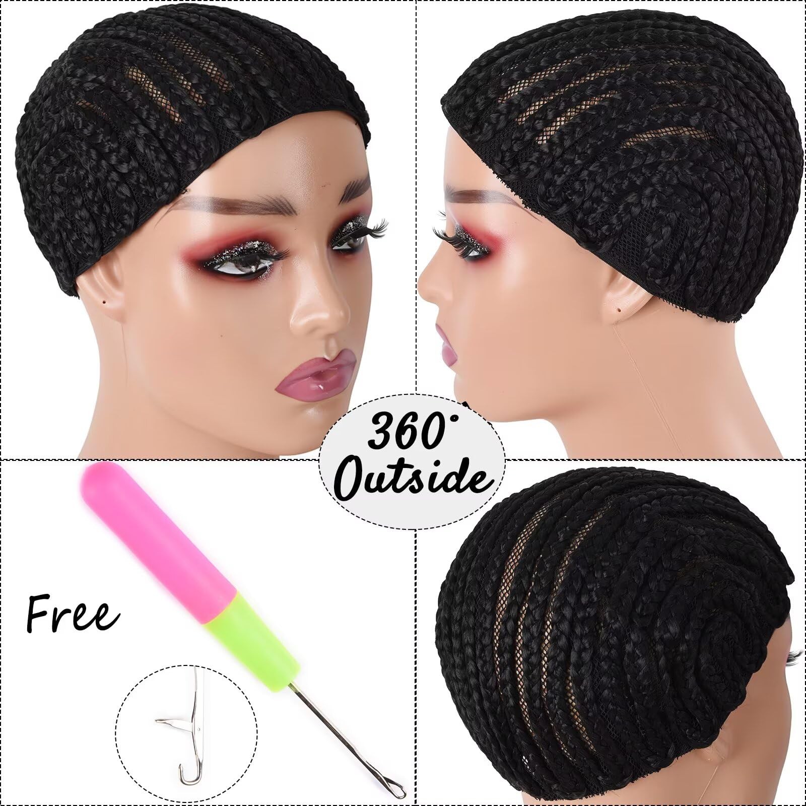 Royota Braided Wig Cap For Crochet Hair Braids Breathable Medium, Black