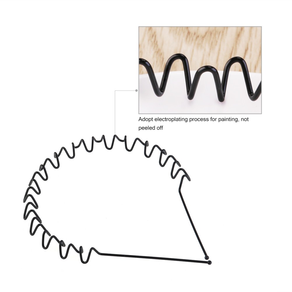 6Pcs Durable Black Hair Loop Bands Men Sports Headbands Wavy Design
