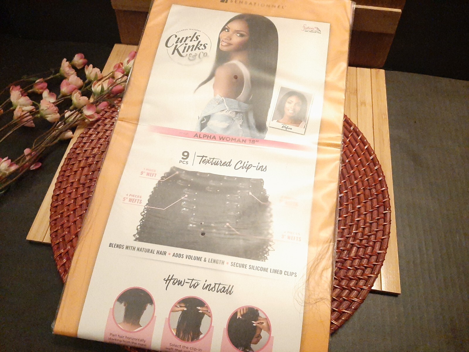 Sensationnel Curls kinksandco clip in alpha woman 18 inch 9 piece T2/30 New