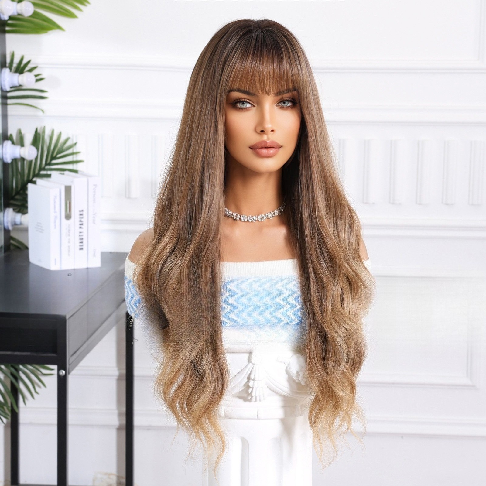 26″Heat Resistant Fiber Long Light Brown Wavy Hair for Women