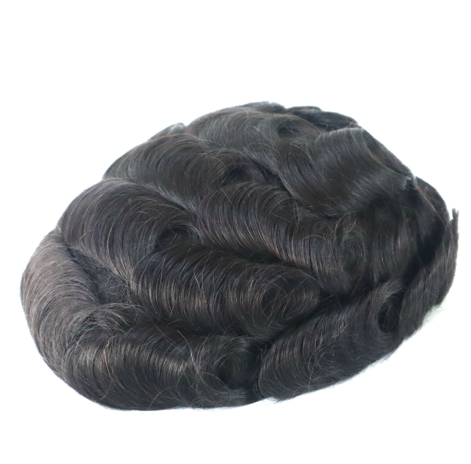 Natural Mens Toupee Medium Skin V-Loop Human Hair Replacement 130% Hairpiece #1B