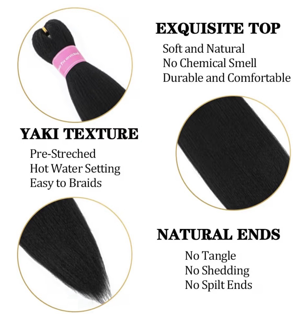 Braiding Pre Stretched 20 Inch 6Pcs/Pack Hair Extensions Yaki Synthetic 1B Black