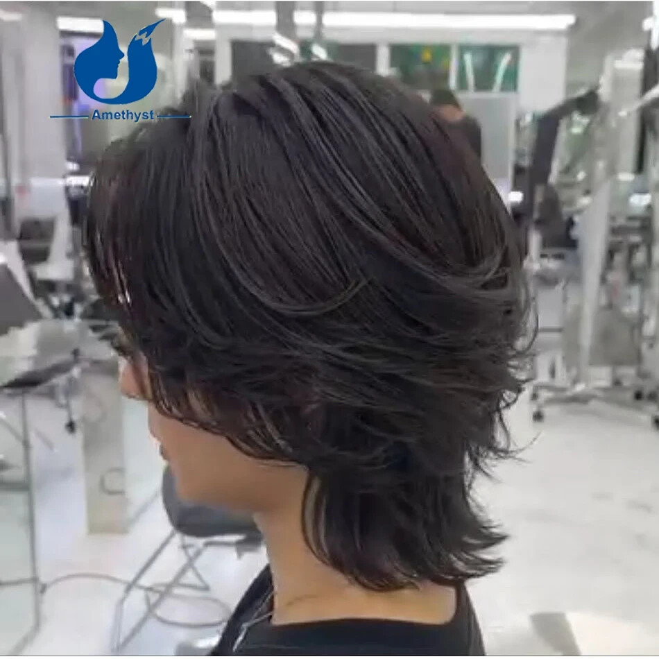 Layered Male 13×6 Lace Front Wig Brazilian Remy Human Hair Mullet Wave For Men