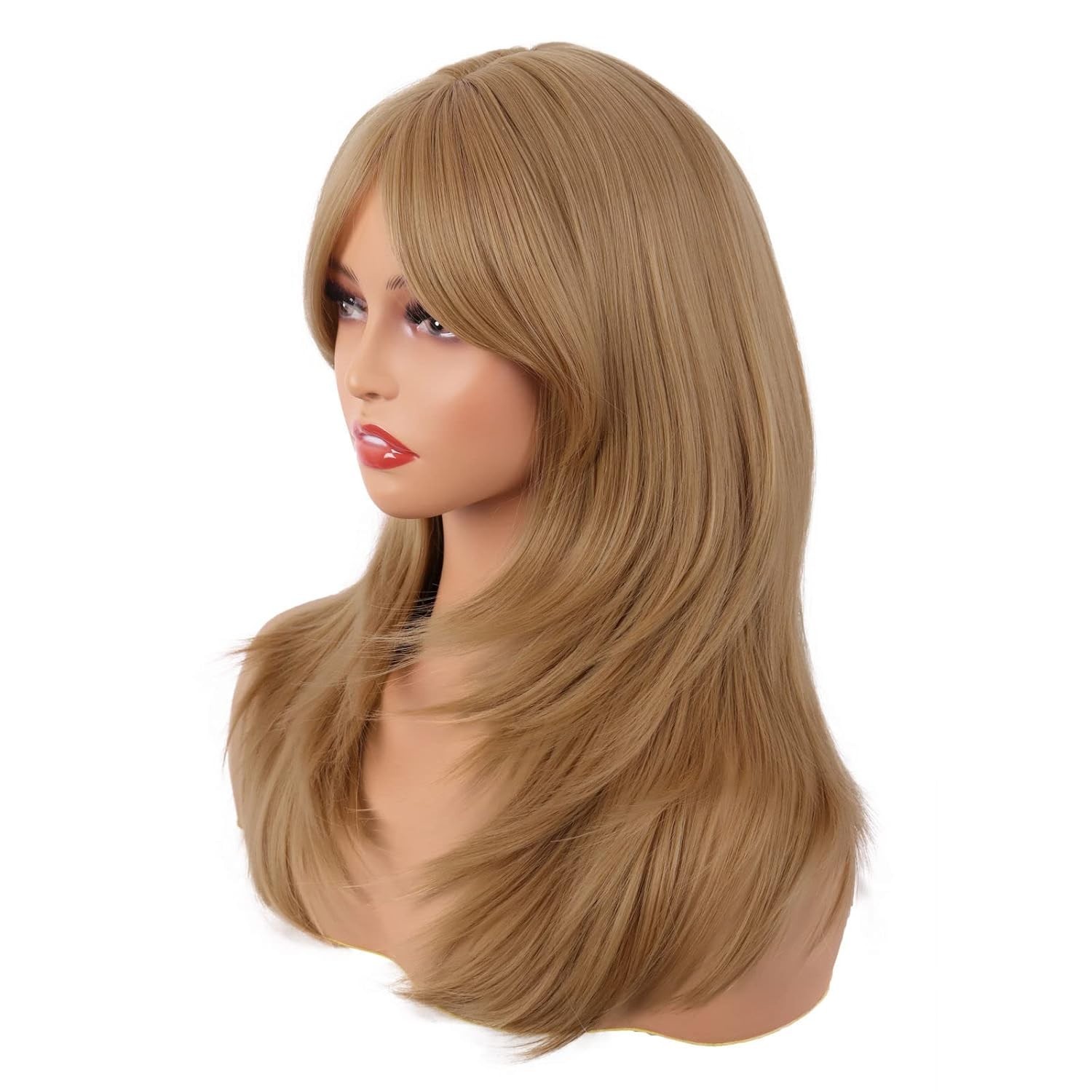Elegant 50 cm Straight Synthetic Wig with Bangs – Adjustable Cap for Perfect Fit