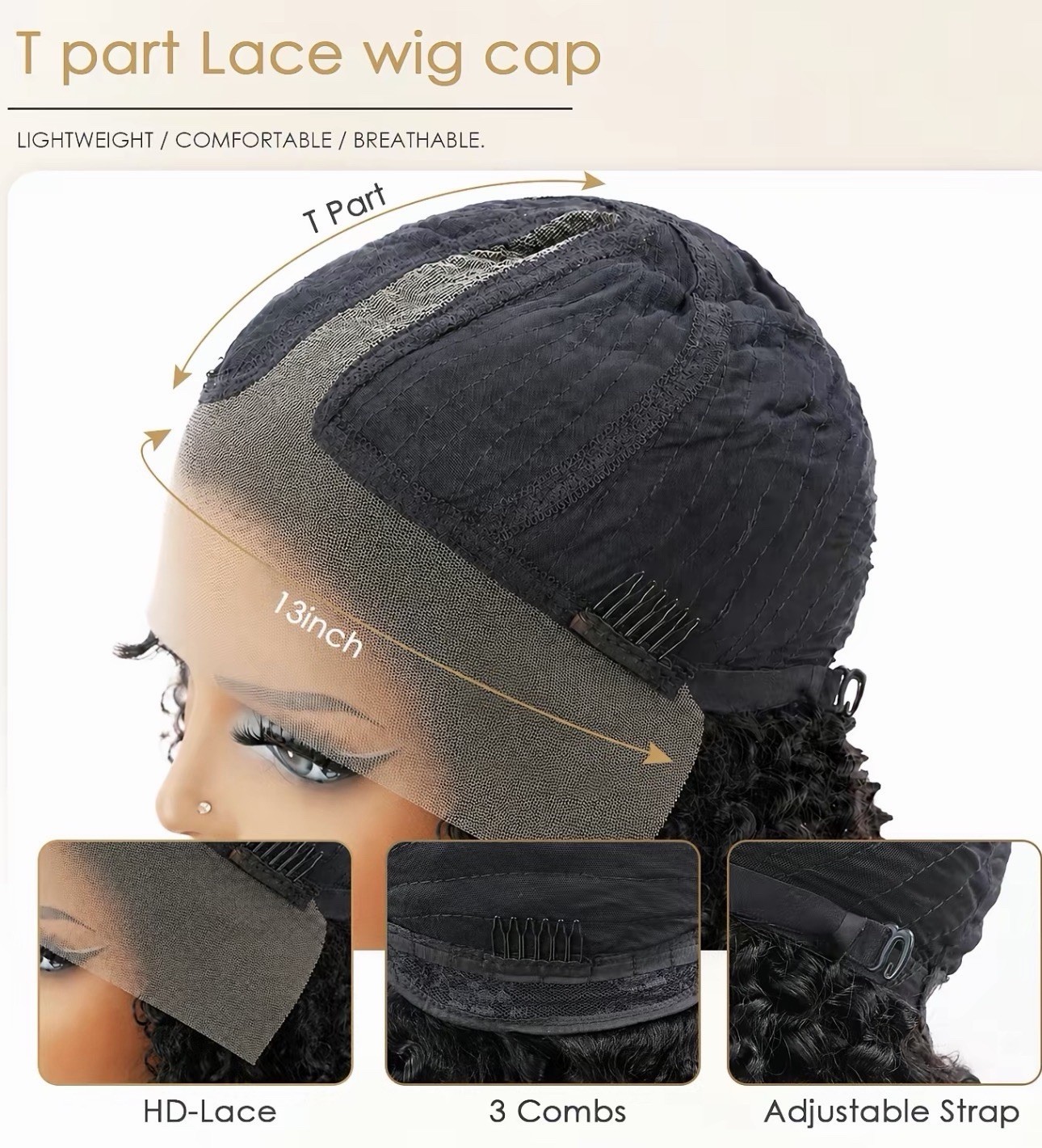 Jerry Curly Natural Black 180 Density HD Lace Lace Wig T Part Lace
