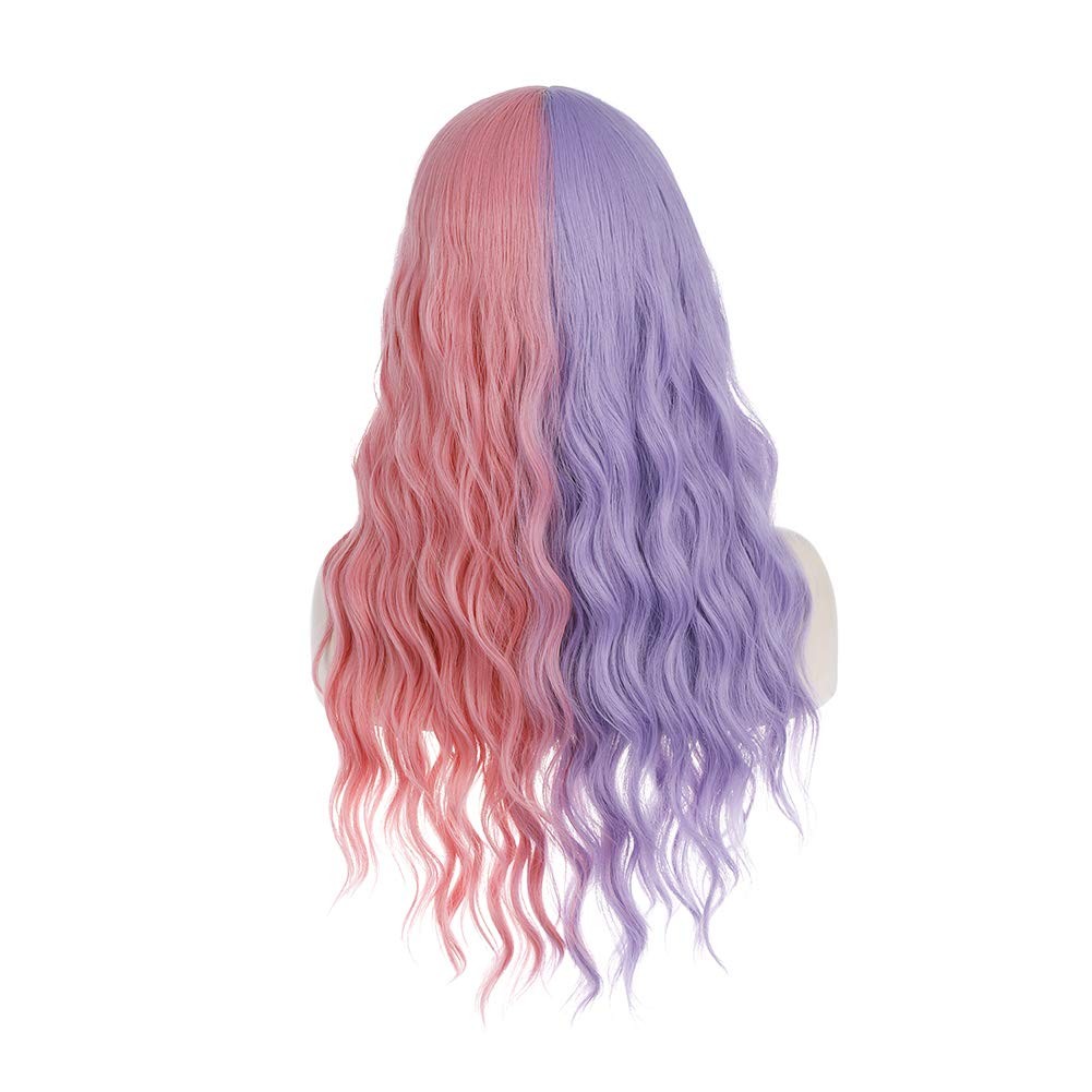 Purple and Pink Wig Long Curly Wig with Bangs Half Color Wigs for Women Girls…