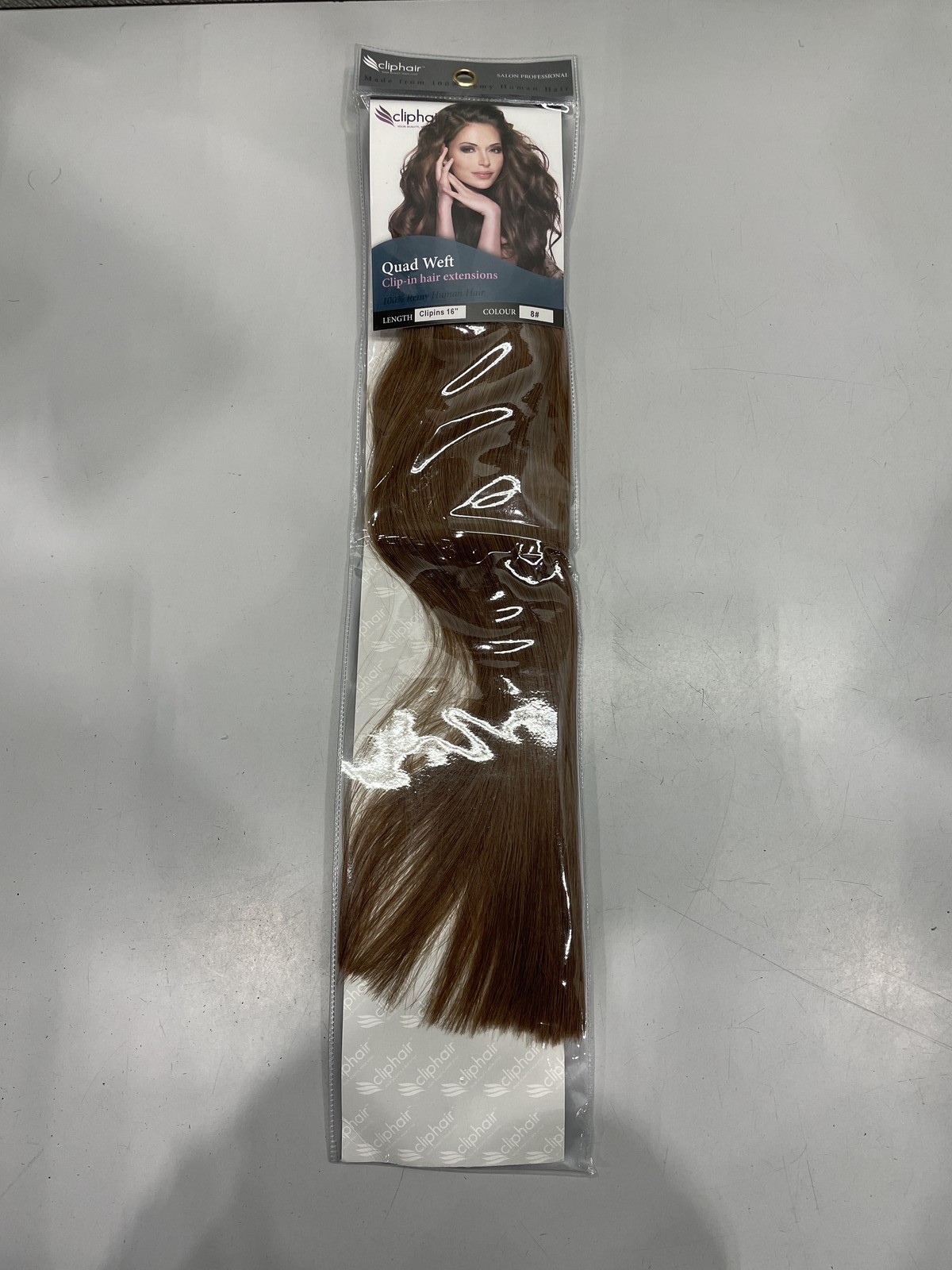 Clip Hair Quad Weft Clip-In One Piece Remy Human Hair Extensions, 16″ Color 8#