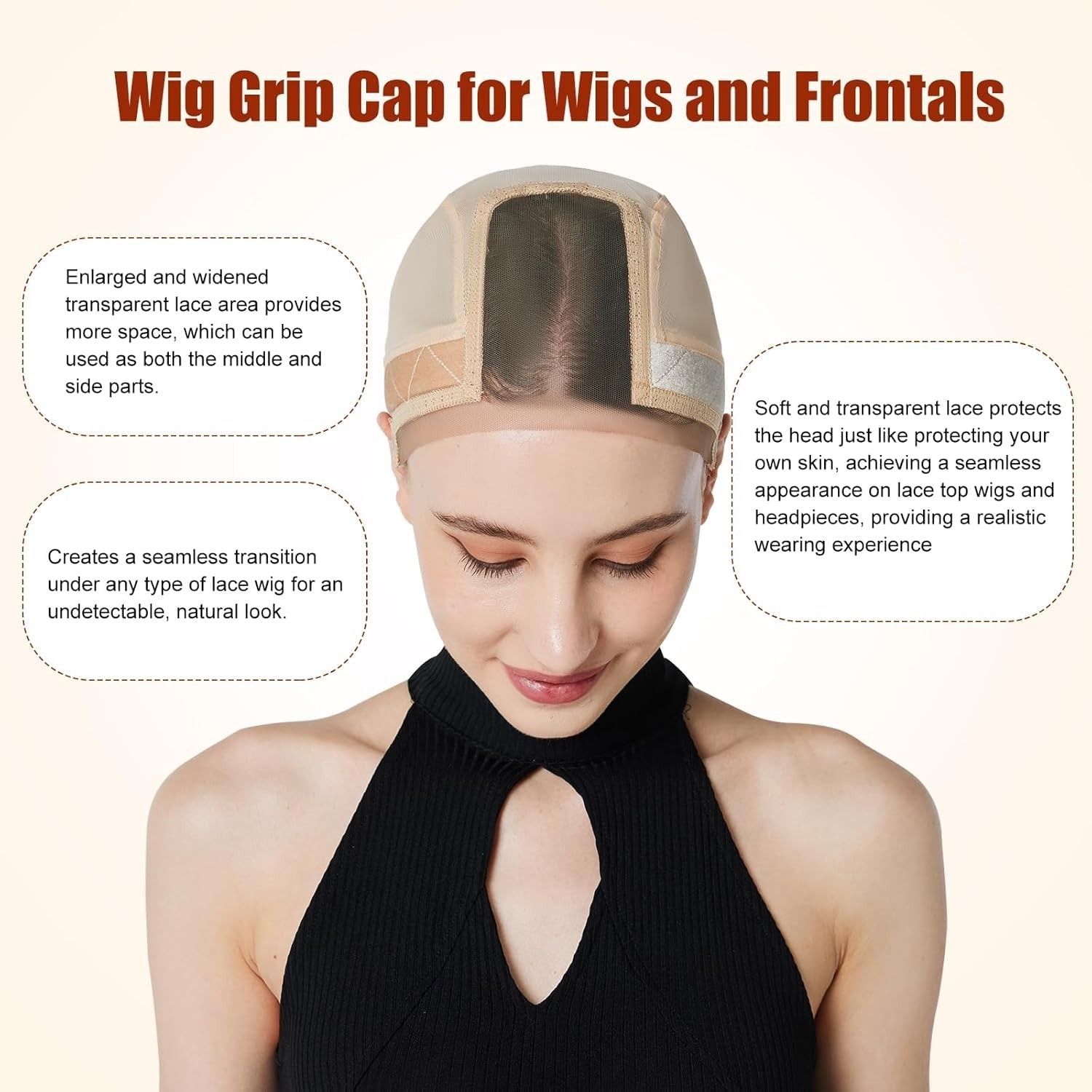 Soft and Breathable Lace Wig Cap with Adjustable Grip Band – Seamless Nude