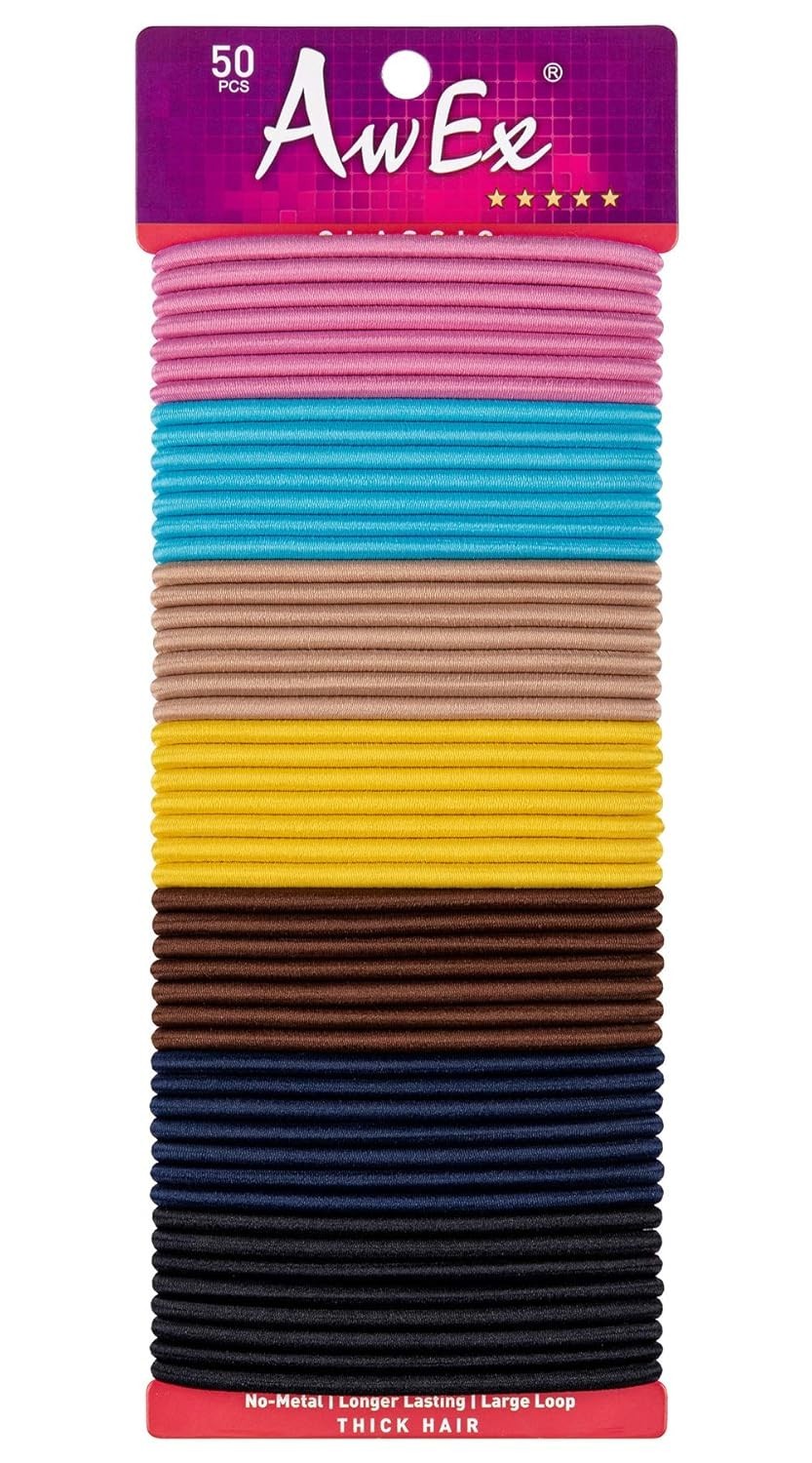 Hair Ties for Thick, Curly, Wavy Hair – 50 Mixed Color Elastics, 4mm Thick, 1…