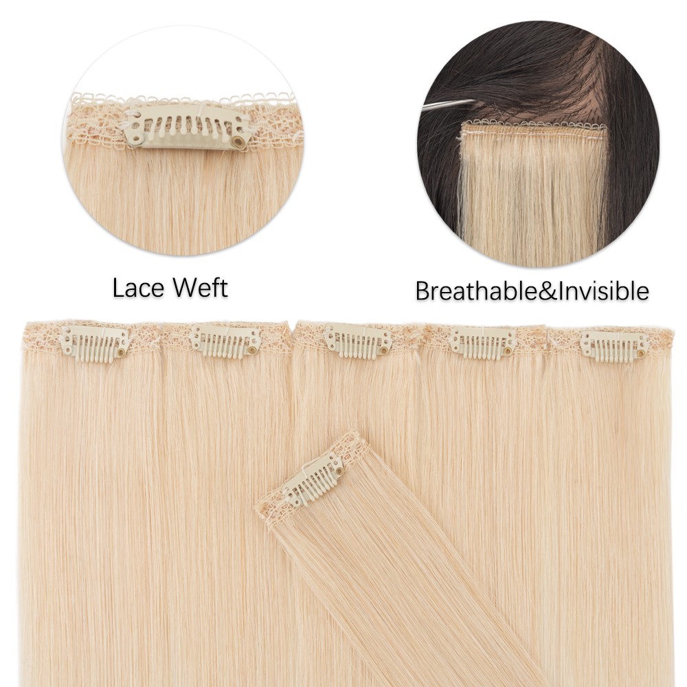 6 Pieces 6 Clips Clip Human Hair Extensions Real Thick Short Lace Weft Highlight