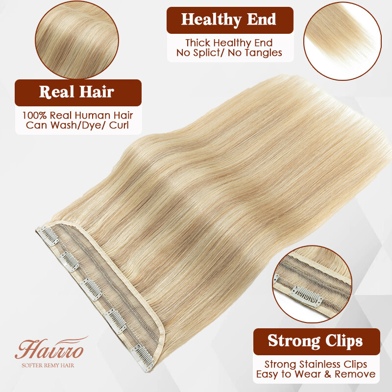 Thick Highlight Clip In 8A Remy Human Hair Extensions Double Drawn 3/4 Full Head