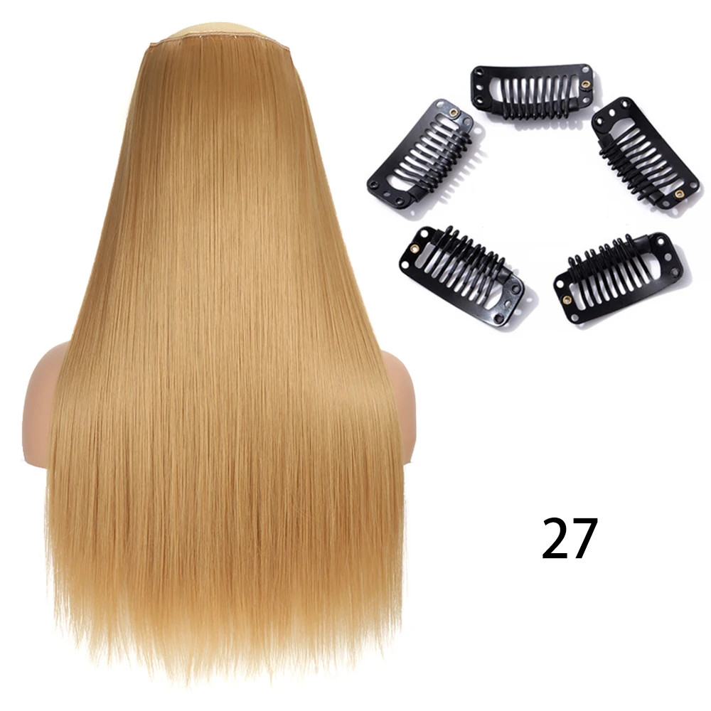 Synthetic Long Straight Clip In Hair Extension 5 Clips Heat Resistant Blonde