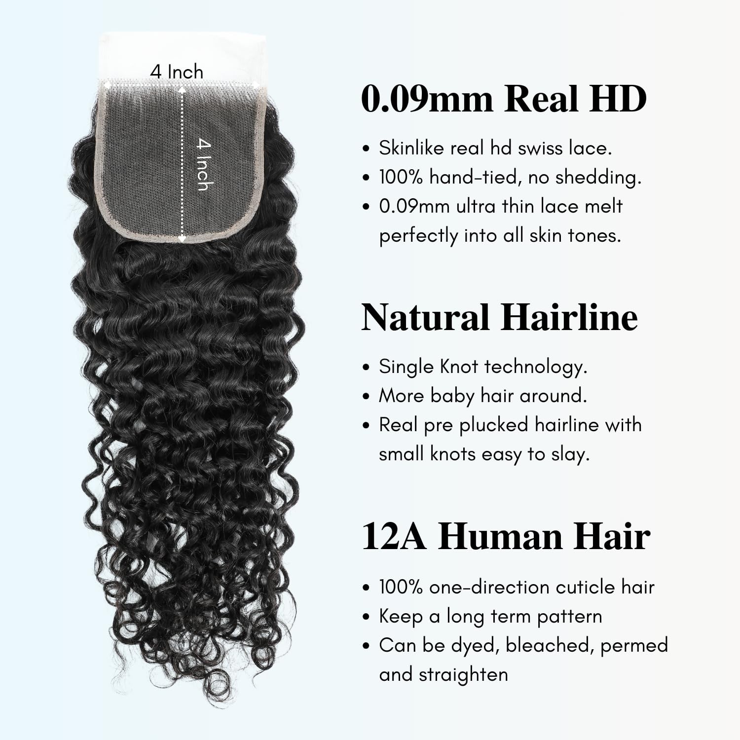 Auroo Water Wave 4X4 Skinlike Real Hd Lace Closure Only Single Knot Human Hair