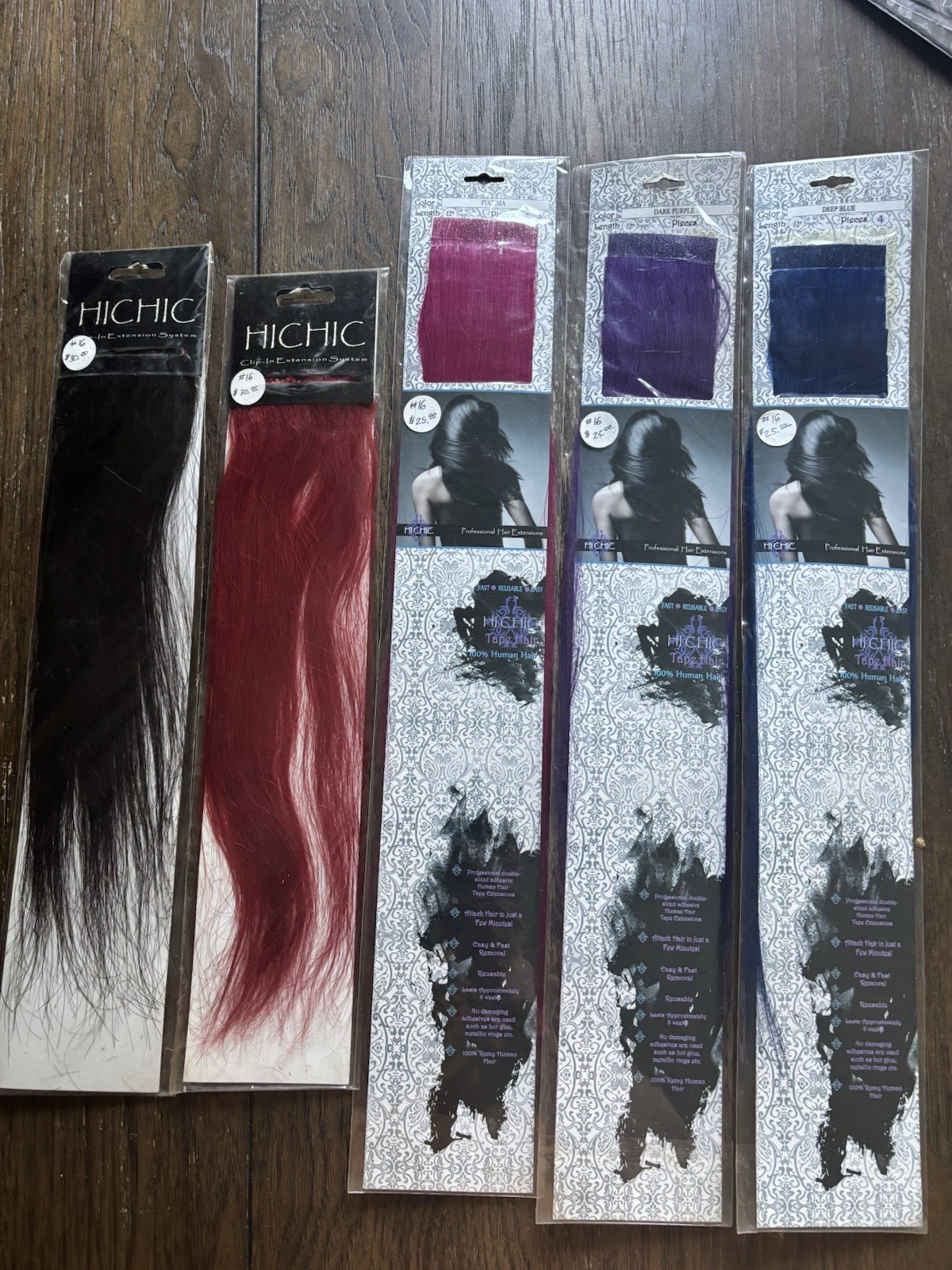 HICHIC 100% Human Hair Extensions Lot 5pk Clip-In Tape-In Multi Colors 12 Inch