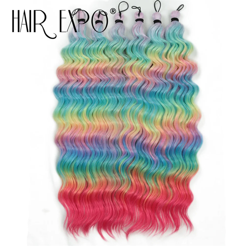 18 Inch Deep Wave Twist Crochet Hair Synthetic Ombre Rainbow Color Afro Curls