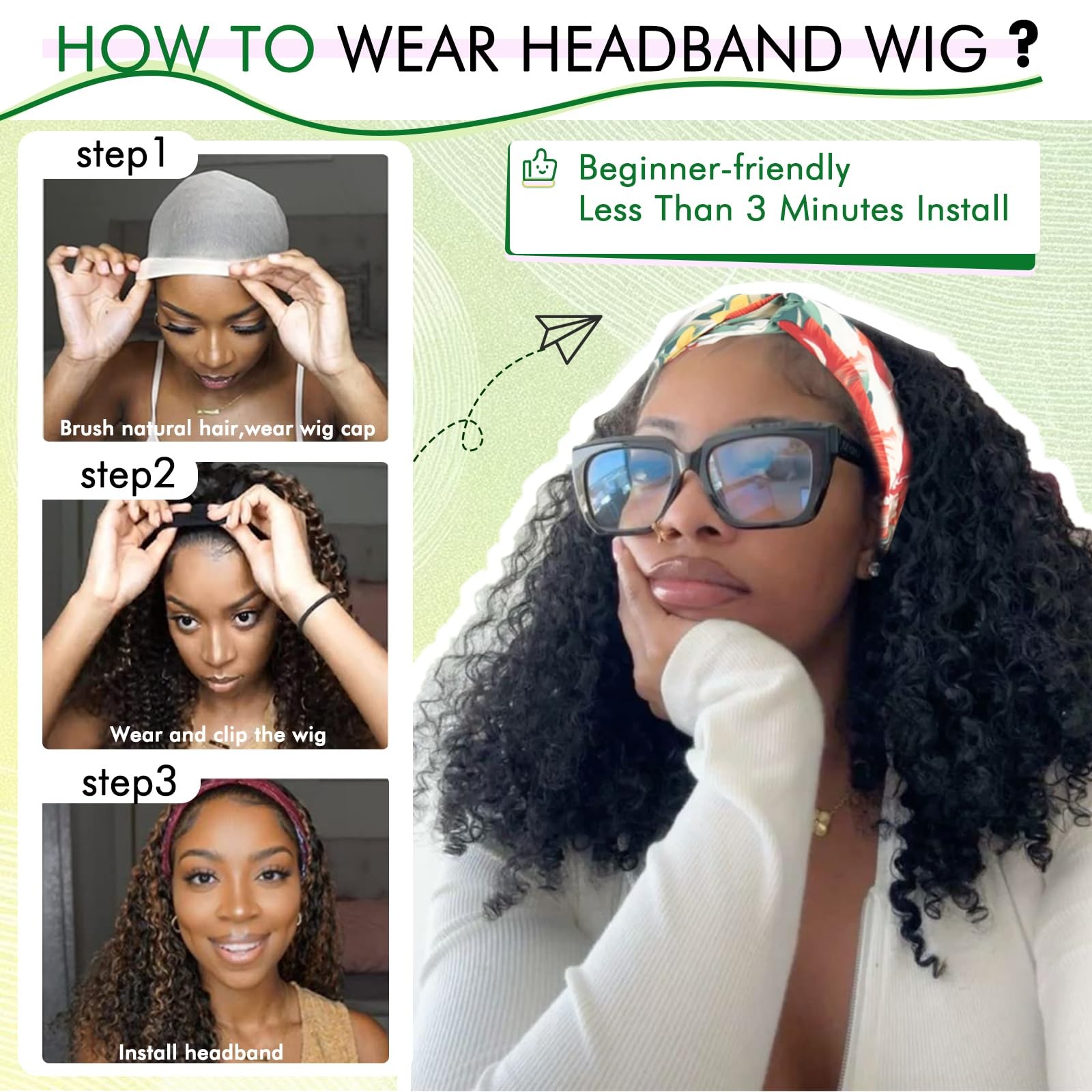 Curly Grey Headband Wigs for Black Women 14inch Short Salt and Pepper Headban…