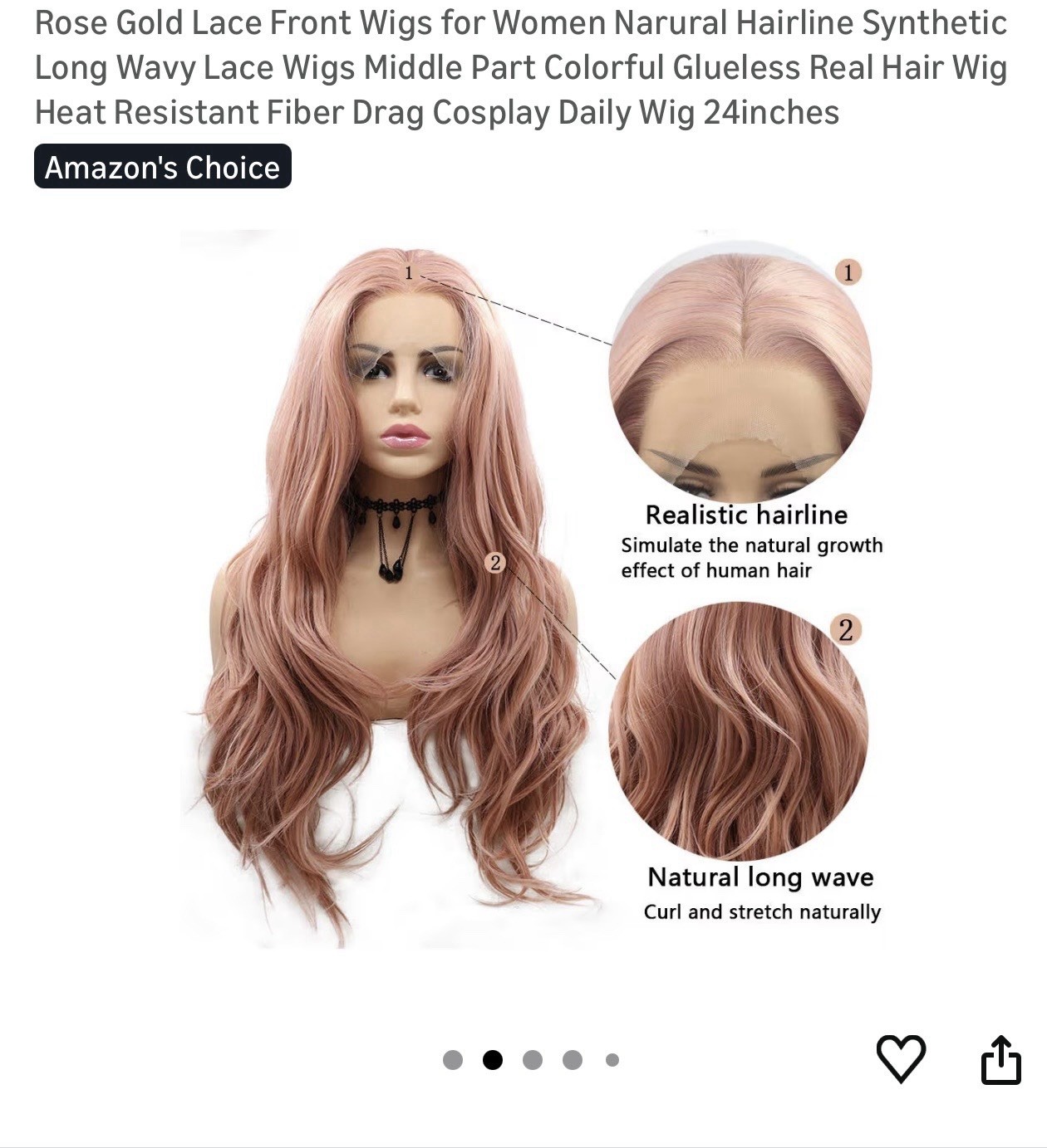 Fashion Wigs Long Waves Pink rose gold